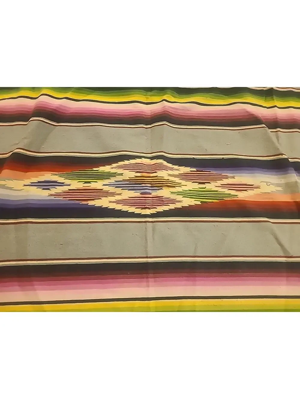 Vintage Cotton Loom Woven Blanket Throw Saltillo Serape Mexico 89